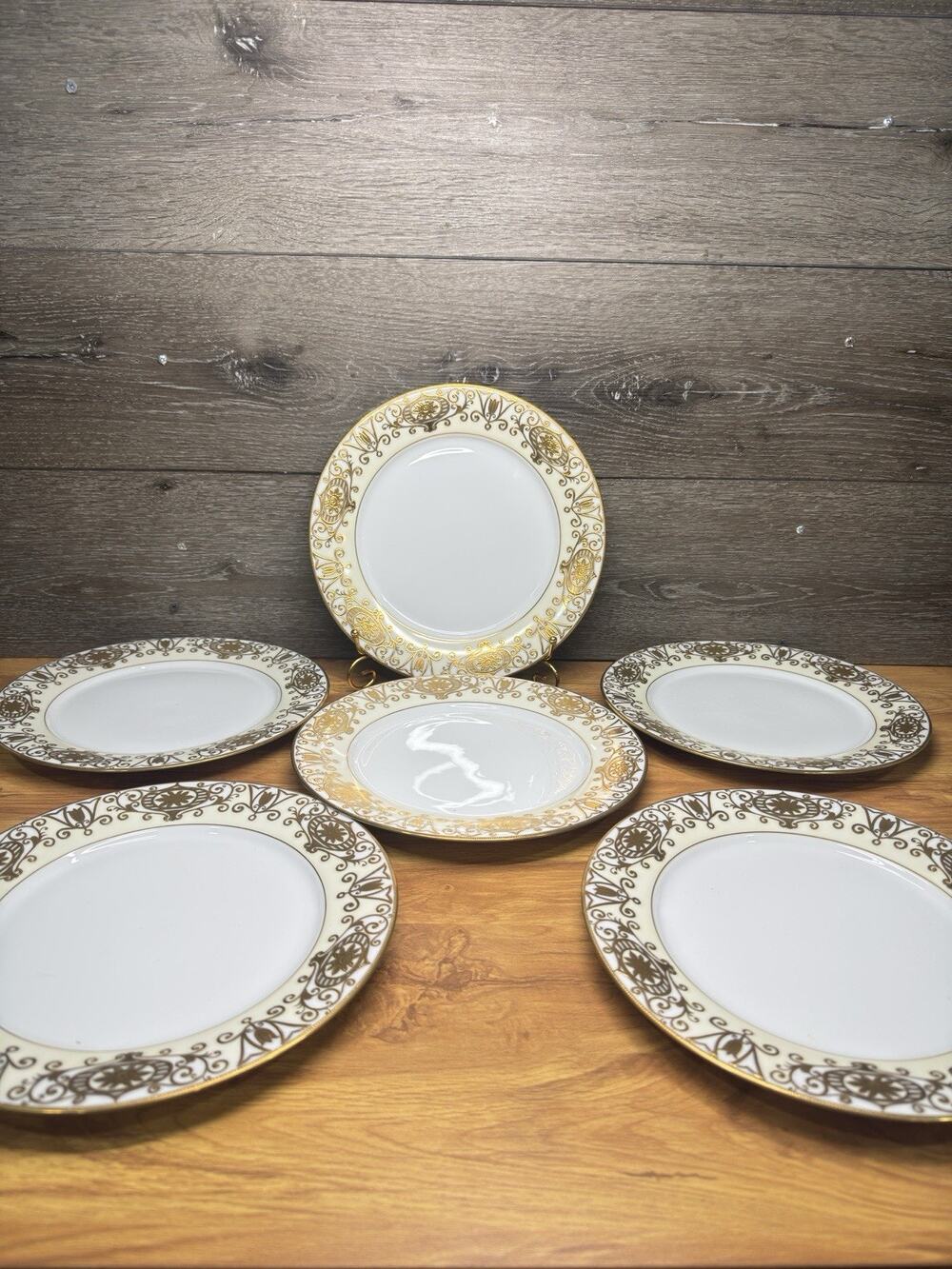 Noritake 175 Christmas Ball 10.5” Dinner Plate White & Gold 6 Pc Set -Gold Stamp